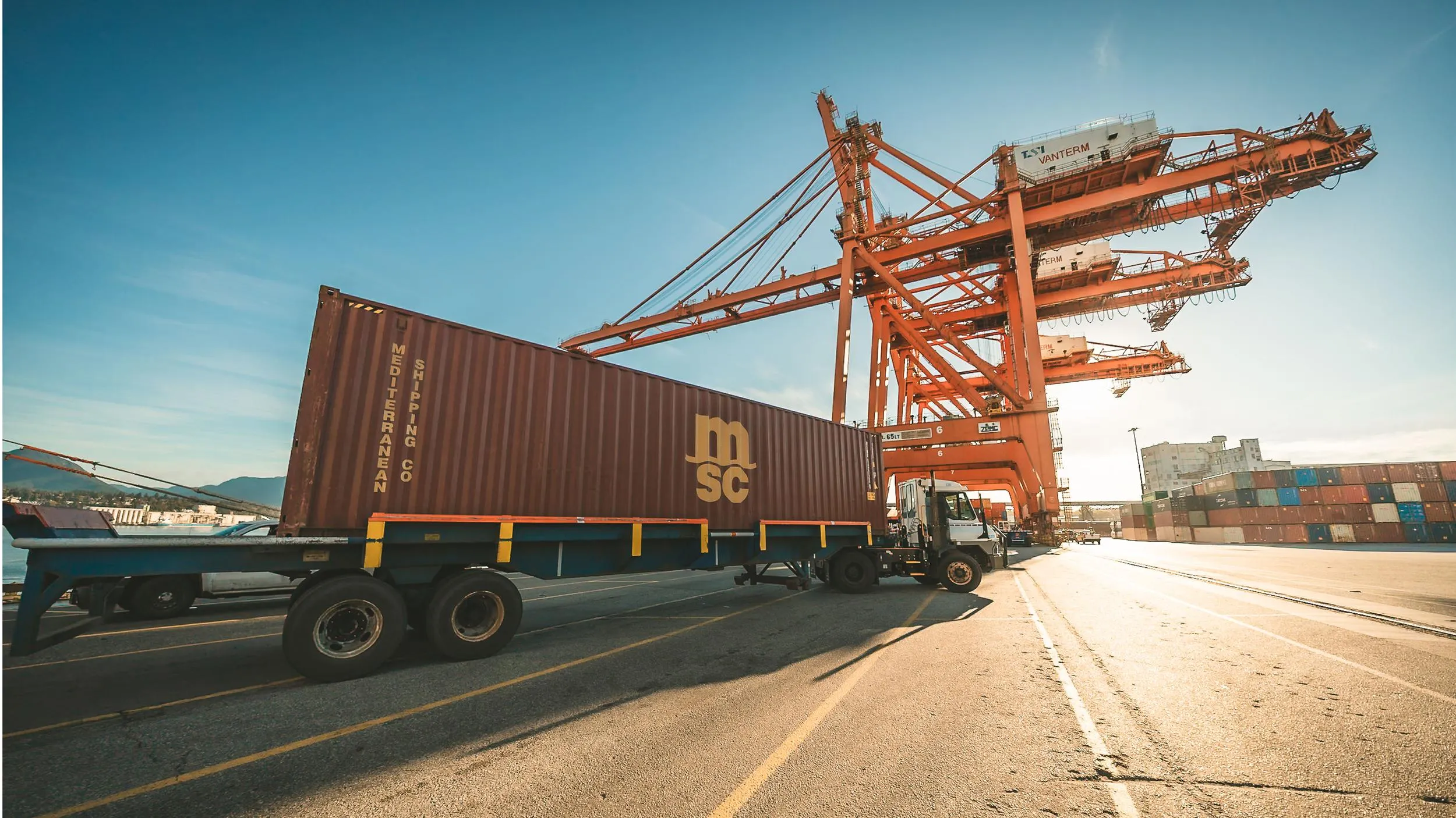 Navire MSC Benin et grues — terminal de conteneurs de Vancouver